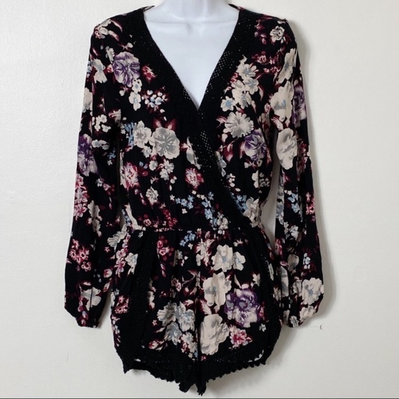 Band of Gypsies Floral Long Sleeve Romper Sz S - Picture 1 of 7